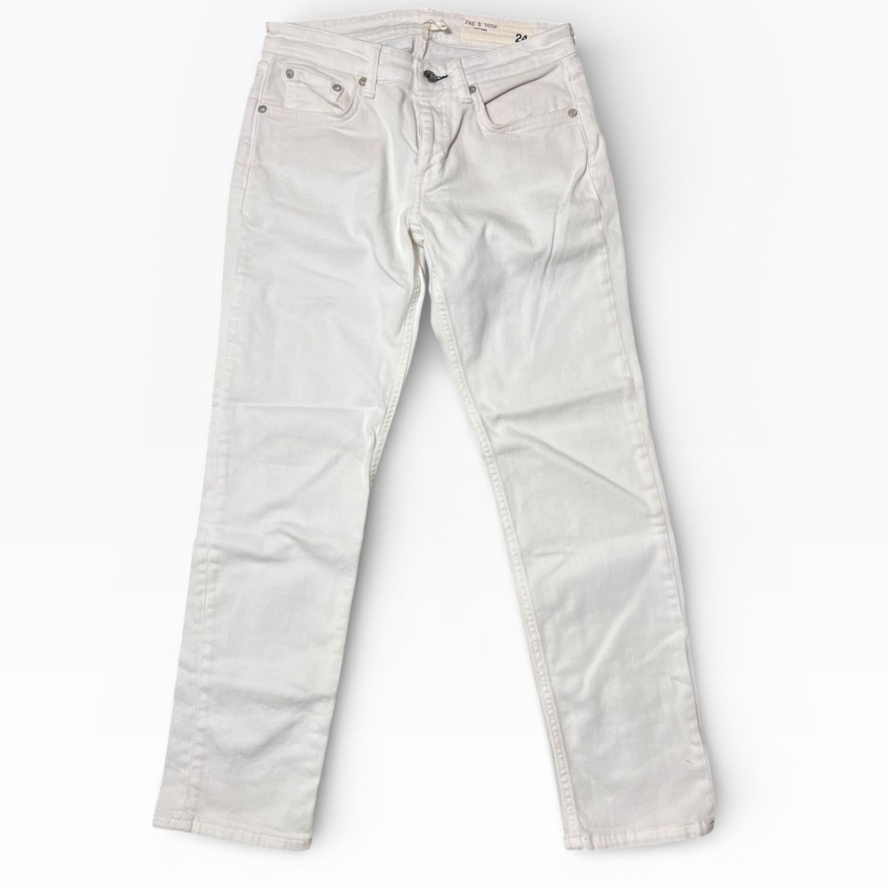 Rag & Bone Dre Low Rise Slim Boyfriend Ankle Jeans White Denim Womens Size 24x26